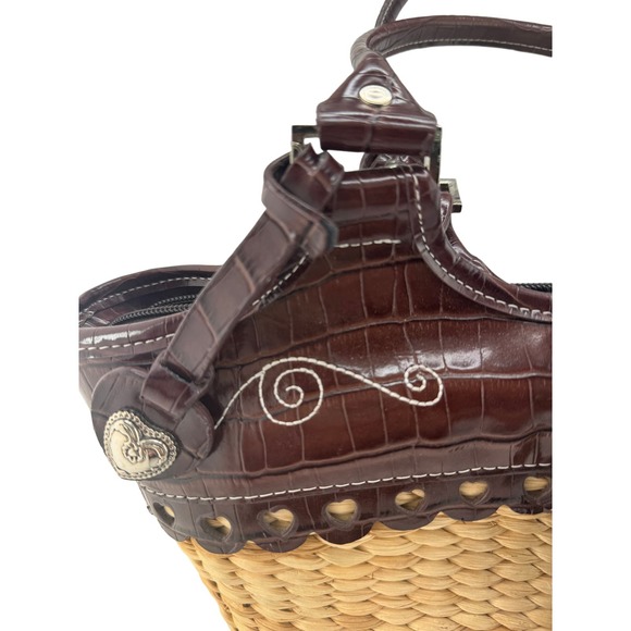 Straw Tote Handbag‎ Heart Accents Silver Buckle - Picture 13 of 14